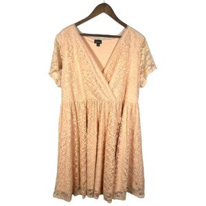 Torrid Womens Faux Wrap Lace Dress Plus Size 3X Pink Feminine Floral Summer